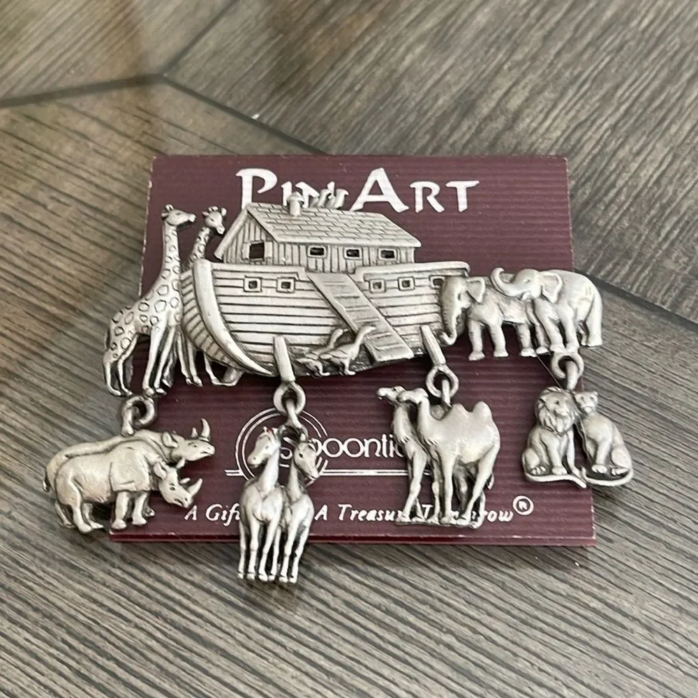 Vintage JJ Jonette Jewelry Pewter Spoontiques Noah’s Ark Animal Pin - Pin Art